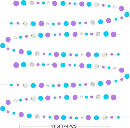 46 Ft Frozen Party Decorations Purple Blue Silver Polka Dots Garlands Hanging Paper Circle Dots Streamer for Frozen Birthday Winter Wonderland Christmas Holiday Wedding Baby Shower Party Supplies
