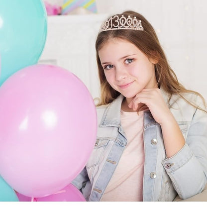 CIEHER 13th Birthday Crown & Sash Set, Rose Gold Tiara, Teen Gifts