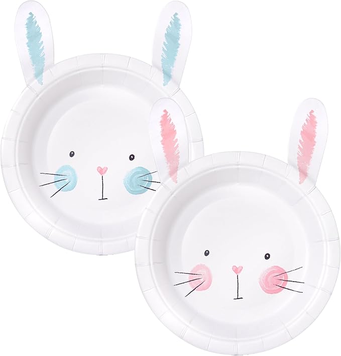 Cheerland Bunny Birthday Paper Plates in Pink and Blue Rabbit Party Decoration for Gender Reveal Baby Shower Easter Egg Hunt Themed Party Supplies Spring Garden Tea Party Decorations (Pack of 24)