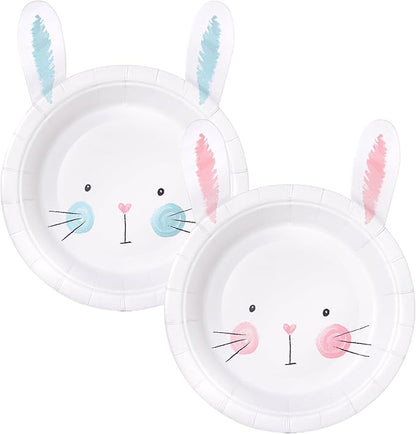 Cheerland Bunny Birthday Paper Plates in Pink and Blue Rabbit Party Decoration for Gender Reveal Baby Shower Easter Egg Hunt Themed Party Supplies Spring Garden Tea Party Decorations (Pack of 24)