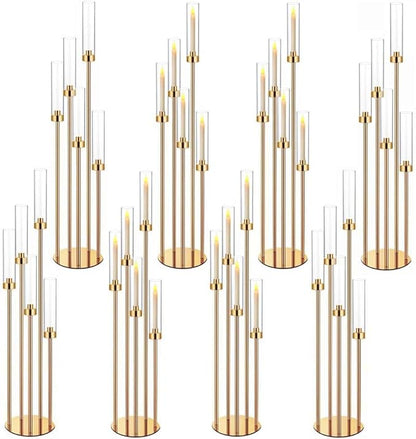 42.5in Gold Candelabra Centerpieces for Tables Candlestick Holders Decor Wedding Centerpiece Table Decorations 5 arm Candle Holder Set of 8 Acrylic lampshade Fit 0.9" LED Candle