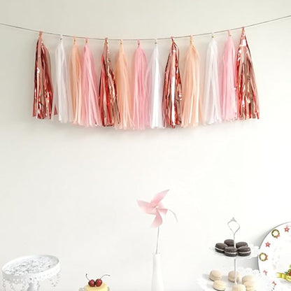 We Moment 20pcs Shiny Tassel Garland Banner Tissue Paper Tassels for Wedding, Baby Shower, Table Decor，Event & Party Supplies, DIY Kits - (Rose Gold,Peach Color,Light Pink,White)