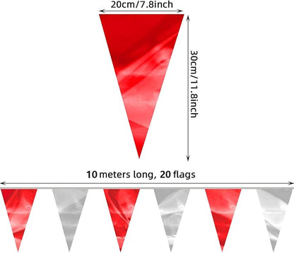 130FT Red Silver Glitter Triangle Pennant Banner Flag Metallic Bunting Fabric Garland for Christmas Graduation Wedding Engagement Anniversary Bachelorette Bridal Shower Valentine's Party Decor