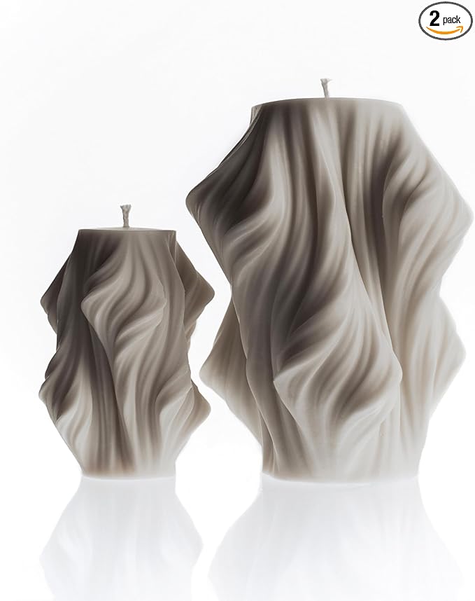 LAWA Cascading Wave Candle - Large Beautiful Handmade Pillar Scented Soy Wax Elegant Bubble Aesthetic Candle Housewarming Gift Home Room Shelf Decor Idea White (Set of 2)