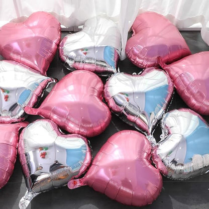 Pink Heart Shaped balloons Pack of 10, 18 Inch Love Valentine Balloons Silver Heart Romantic Balloons For Valentines Day Propose Marriage Wedding Bridal Shower Engagement Party Decorations