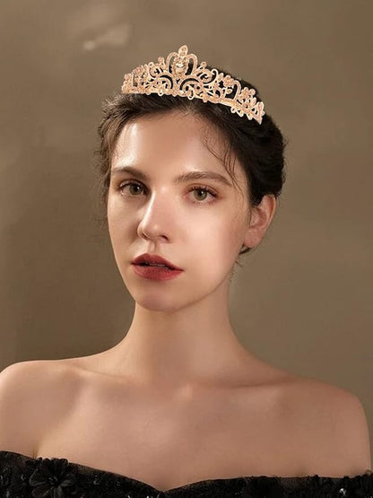 COCIDE Gold Tiara Crowns Crystal Headband Princess Rhinestone Crown with Combs Bride Headbands Bridal Wedding Prom Birthday Party Hair Accessories Jewelry for Women and Girls (M CHAMPAGNE)