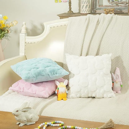 GEEORY Easter Bunny Soft Plush Pillow Covers, 18 x 18 Inch Set of 2, Fluffy Faux Fur Wool Decorative Farmhouse Cushion Case for Sofa Home Decoration Pink GC015-18