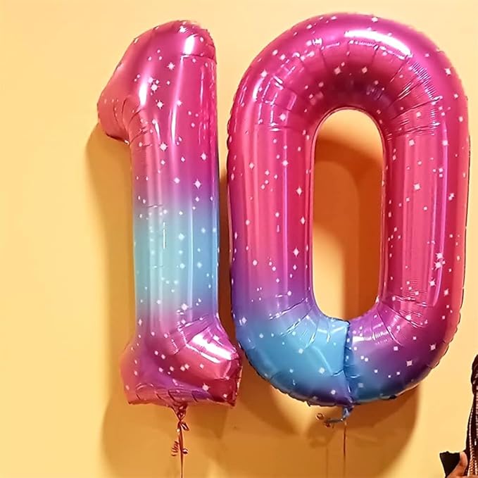 40 Inch Gradient Rainbow Number 1 Balloon for 1st Birthday Decoration, Large Self Inflating Blue Pink Foil Number Balloons 0-9 for Girls, Starry 1 Helium Balloons for Women Party Anniversary Supplies