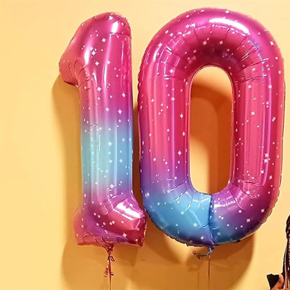 40 Inch Rainbow Gradient Balloon Number 9 Beige, Large Blue Pink Purple Foil Number Balloons Set 0-9, Starry Digital 9 Helium Balloons for Girls Women 9th Birthday Anniversary Party Decoration
