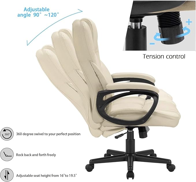 Furmax Office Executive Chair High Back Adjustable Managerial Home Desk Chair, Swivel Computer PU Leather Chair with Lumbar Support (1, Khaki)