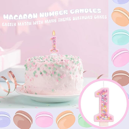 Sweet One Birthday Candles for Girls - Number 1 Candle, First Birthday Decorations for Girl, Fairy Cake Decorations, Colorful Macaron Candles for One Cake Topper (Pink)