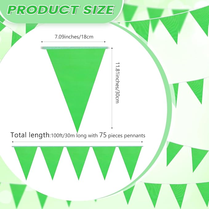 100 Feet Pennant Banners Flags 75 Solid String Triangle Flags for Grand Opening, Carnival Theme Birthday Party Decoration Outdoor Events Classroom Decoration(Green)