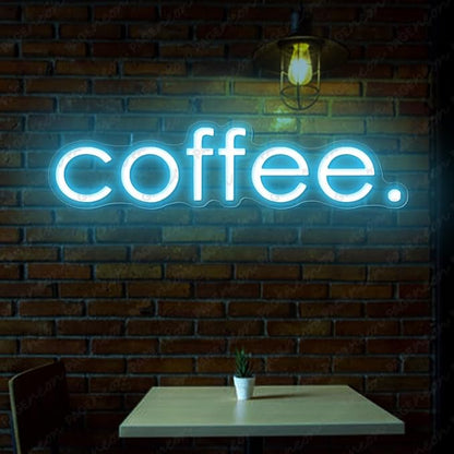 Coffee Neon Sign (24x6'', Remote and Plug included) Cafe Led Light coffee. led light coffee shop decorations wall decor (24x6" - Light Blue)