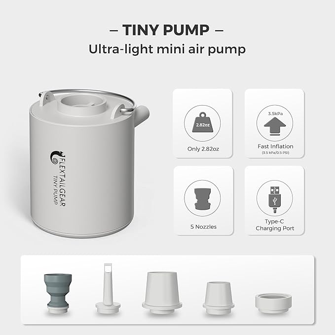 FLEXTAILGEAR Tiny and Portable Air Pump Ultra-Mini Pump with 1300mAh Battery USB Rechargeable to Inflate Deflate for Pool Floats, Air Bed, Air Mattress Swimming Ring, Vacuum Storage Bags