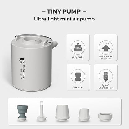 FLEXTAILGEAR Tiny and Portable Air Pump Ultra-Mini Pump with 1300mAh Battery USB Rechargeable to Inflate Deflate for Pool Floats, Air Bed, Air Mattress Swimming Ring, Vacuum Storage Bags