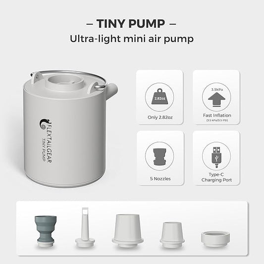 FLEXTAILGEAR Tiny and Portable Air Pump Ultra-Mini Pump with 1300mAh Battery USB Rechargeable to Inflate Deflate for Pool Floats, Air Bed, Air Mattress Swimming Ring, Vacuum Storage Bags