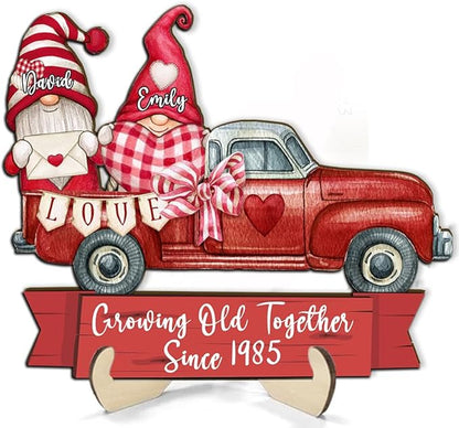 Growing Old Together Gnomes Wooden Plaque, Personalized Gifts for Him Her Wife, Custom Wood Sign Anniversary Couples Gift, Christmas Valentine Gift For Parents, Grandparents Decorations Sign 23