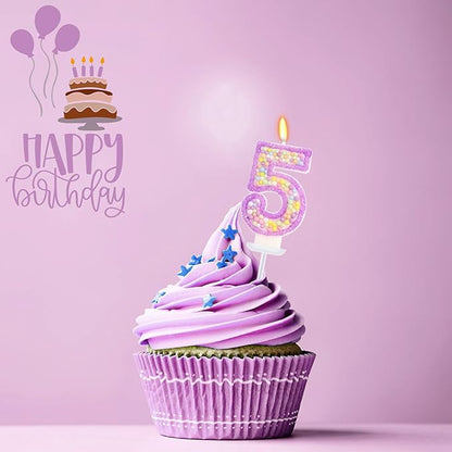 Birthday Candles - Number 5 Candle, Colorful Macaron Candles for Boys/Girls, Purple Birthday Decorations, Purple Cake Decorations