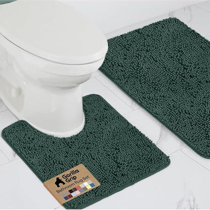 GORILLA GRIP Bathroom Rug Sets, Soft Chenille 2 Piece Area Rugs Set, Toilet Base Mat and 30x20 Carpet, Absorbent Microfiber Washable Mats Dry Quickly, Home Décor and Bath Room Accessories, Hunter