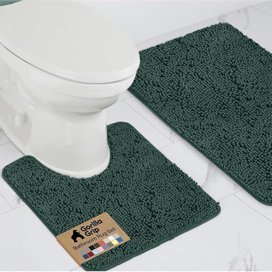GORILLA GRIP Bathroom Rug Sets, Soft Chenille 2 Piece Area Rugs Set, Toilet Base Mat and 30x20 Carpet, Absorbent Microfiber Washable Mats Dry Quickly, Home Décor and Bath Room Accessories, Hunter