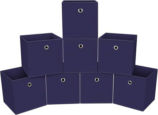 Foldable Storage Cubes Bins ,11 Inch Cloth Storage Cube Fabric Storage Box Cubes Organizer Baskets with Dual Handles for Home Organizer Set of 8 (Navy Blue)