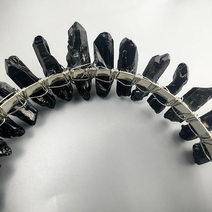 Raw Crystal Obsidian Tiara Headbands,Black Quartz Moon Goddess Crown Headpiece Costume Party Headwear for Women Girls
