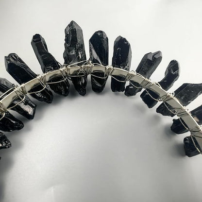 Raw Crystal Obsidian Tiara Headbands,Black Quartz Moon Goddess Crown Headpiece Costume Party Headwear for Women Girls