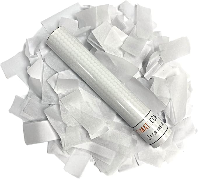 Ultimate Confetti Flick Stick Launcher - Handheld 6" Confetti Launcher Wand, Flick to Launch Biodegradable Tissue Confeti (White, 8 Confetti-Launcher Tubes, 2 Handful of Confettis per Wand, 1.5oz)