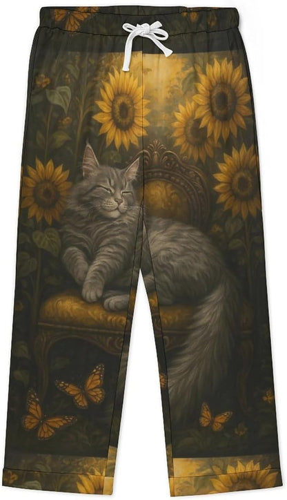 Lemons Leaves Ceramic Style Womens Pajama Set Long Sleeve Pajamas Top And Pants Soft Loungewear Pjs Sets