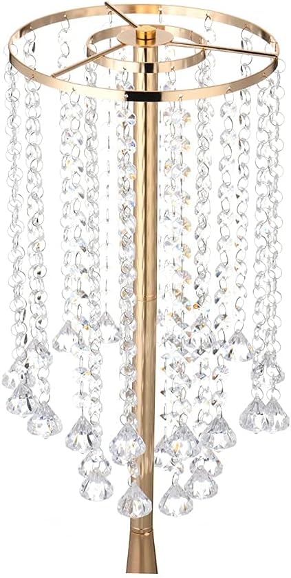 21.88in Gold Wedding Centerpieces for Tables, 2pcs Wedding Flower Stand with Crystal Bead, Metal Tall Vases for Centerpieces Birthday Party Event Decoration