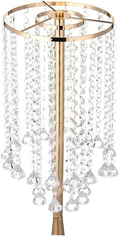 21.88in Gold Wedding Centerpieces for Tables, 2pcs Wedding Flower Stand with Crystal Bead, Metal Tall Vases for Centerpieces Birthday Party Event Decoration