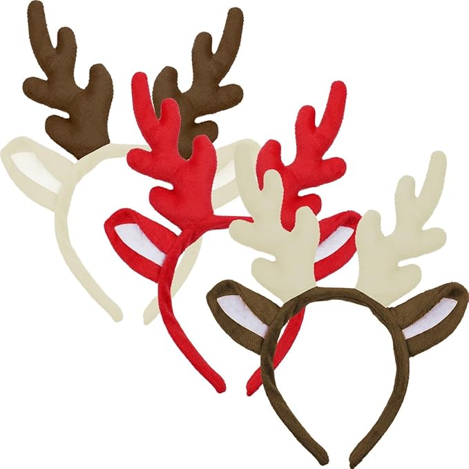 3 Pieces Antlers Headband Christmas Reindeer Hairband Deer Constume Headwear for Girls Boys Women Men Christmas Party Favors