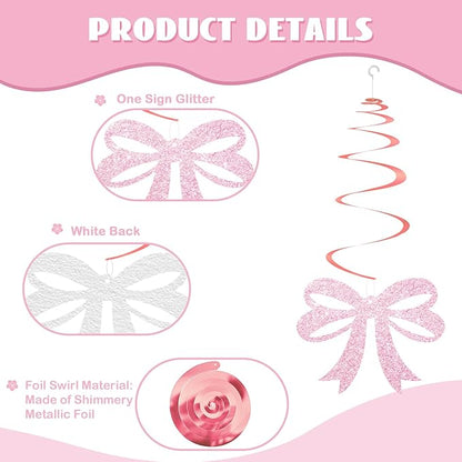30pcs Pink Bow Pumpkin Hanging Swirls, Little Pumpkin Hanging Decoration for Girl, Thanksgiving Baby Shower Foil Ceilling Decor, Autumn Fall Gender Reveal Party Favors - Orange Glitter