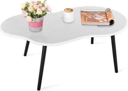 Small Coffee Table Cloud Shaped Irregular Center Table for Living Room Unique White Wood Grain Top Floor Table for Small Space Apartment