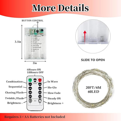 4Pack 80FT 240LED Fairy Lights Battery Operated with Remote & Timer 8 Modes Twinkle String Lights Battery Powered Indoor Outdoor Waterproof for Bedroom Classroom Christmas Décor, Red & Cool White