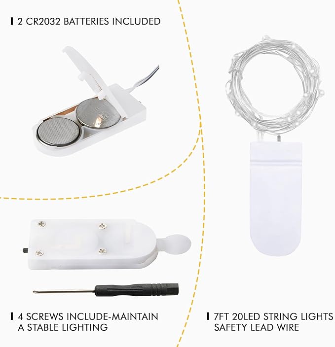 12 Pack Fairy Lights Battery Operated String Lights，7FT 20LED Waterproof Silver Wire Christmas Lights Outdoor,Firefly Mini Lights for Bedroom Party Birthday Wedding Indoor Decorations Home Decor