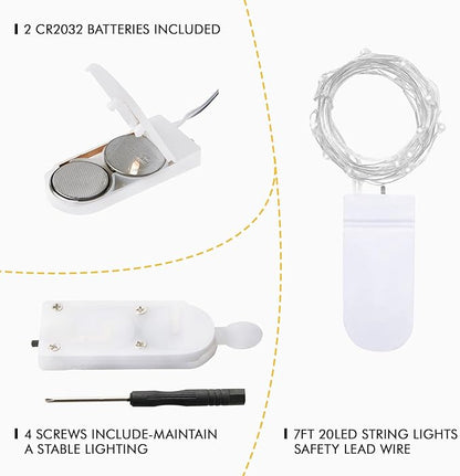 12 Pack Fairy Lights Battery Operated String Lights，7FT 20LED Waterproof Silver Wire Christmas Lights Outdoor,Firefly Mini Lights for Bedroom Party Birthday Wedding Indoor Decorations Home Decor