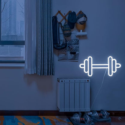 Lucunstar Gym Neon Sign Barbell Dumbbell Shaped Neon signs White Neon Lights Up Gym Wall Stickers for Fitness Club Decor LED Sign for Teen Girls Teen Sports Room Game Room Decor