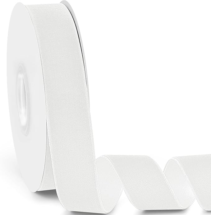 1" Wide Velvet Ribbon, 10 Yards - White Velvet Ribbon on Spool for Crafts, Gift Wrapping, DIY, Hair Bows, Wedding Invitations, Parties, Valentine's Day, and Christmas