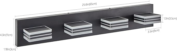 4 Light Bathroom Square Shape Vanity Light Over Mirror Modern 25.6in Led Vanity Light Fixture Lights for Bath Dimmable Matt Black