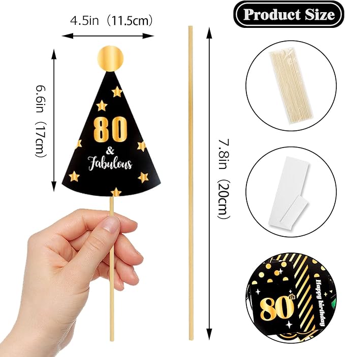 LINGTEER Happy 80th Birthday Party Photo Booth Props,Cheers to 80th Birthday Eighty Years Old Bday Party Centerpieces Props Decorations Sign.