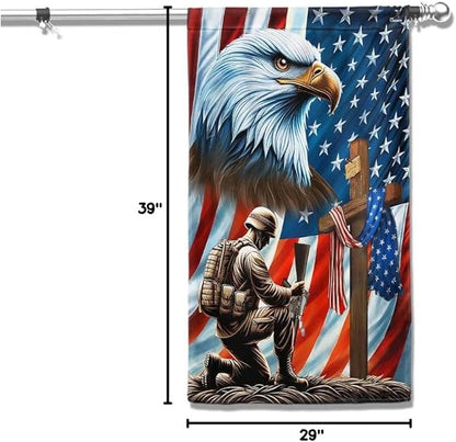 American Flag-Patriotic Eagle Veteran Kneeling Soldier Christ Cross Memorial Day American Flag MLN2793F, Garden Flag (11.5" x 17.5")-USA Flags Premium Polyester-Decorative Indoor Outdoor Flag