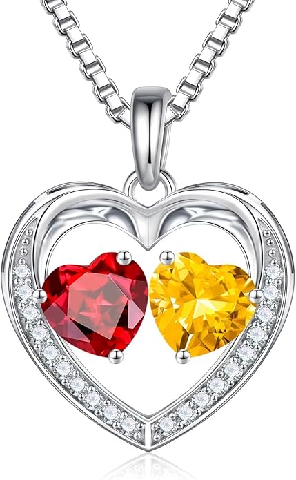 Iefil Christmas Gifts for Women Wife - 925 Sterling Silver Heart Birthstone Necklace, Anniversary Birthday Gifts for Women Wife Girlfriend Mom, Birthstone Jewelry Gift for Her