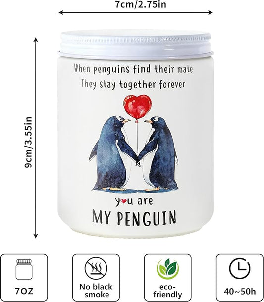 Lavender Pine Scented Candle Gift for Women Wife, You are My Penguin Pattern Jar 7oz Soy Wax Aromatherapy Candle,Gift for Couples, Her，Anniversary, Valentine's Day, Birthday，Christmas