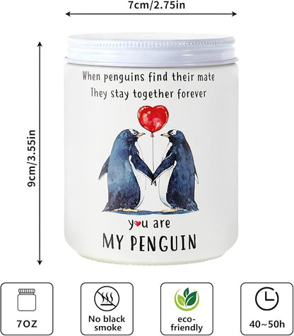 Rose Scented Candle Gift for Women Wife, You are My Penguin Pattern Jar 7oz Soy Wax Aromatherapy Candle,Gift for Couples, Her，Anniversary, Valentine's Day, Birthday，Christmas