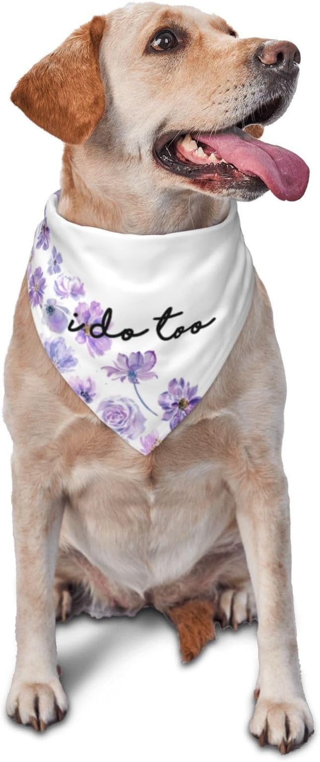 I Do Too Dog Wedding Bandana,Married Puppy Pet Bandanas Accessories,Wedding Photo Prop for Dog Lover Pet Scarf Accessories (Purple Flowers)