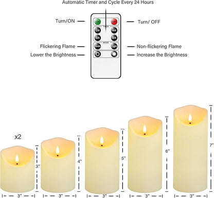 Fo32won Flameless Flickering Candles with Remote Timer, Set of 6 Ivory Led Battery Operated Candles for Home Decor Xmas Halloween (D3 x H3 3" 4" 5" 6" 7")