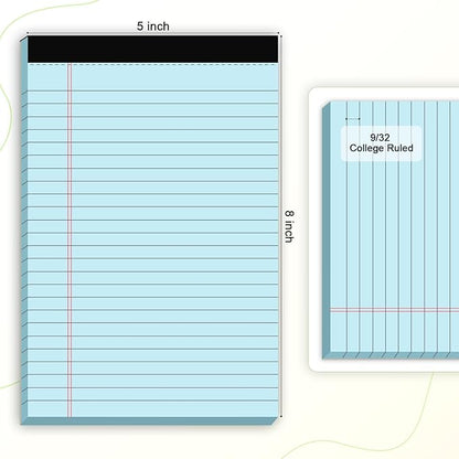 6pcs Small Note Pad 5x8 College Ruled Blue Legal Pads Paper Notepads 6 Pack Study Back Writing Pads 5 x 8 Legal Pads Perforated Narrow Ruled Pads of Paper Blue