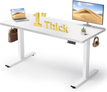 Electric Standing Desk Adjustable - 60x28 Inch Sit Stand Desk with 1 Inch Thick Tabletop, Double Beam Frame, 3 Memory Height Adjustment, Cable Management for Home Office