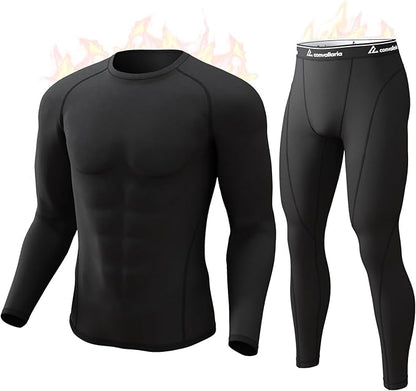 CL convallaria Thermal Underwear for Men Long Johns Fleece Lined Hunting Gear Set Base Layer for Cold Weather XS-4XL